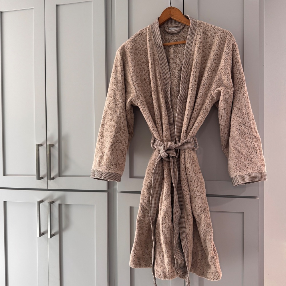 Sunday Citizen Taupe Cotton Blend Terrycloth Wrap Robe S/M Portugal Loungewear